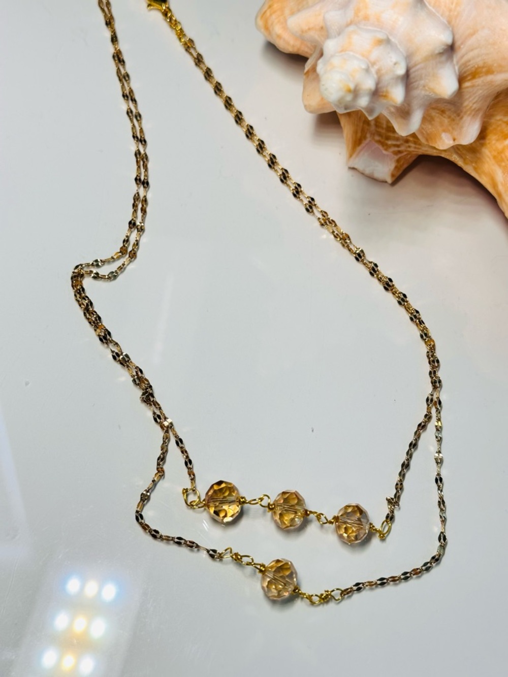 Set of two Gold plated  AB crystals Bead Layered Necklace